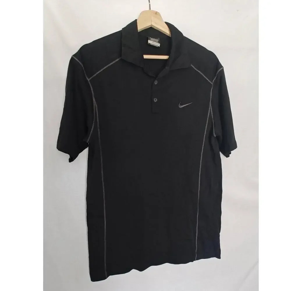 Nike Golf Polo Shirt Dri-Fit‎ Performance Black Grey Contrast Trim Slim Large L